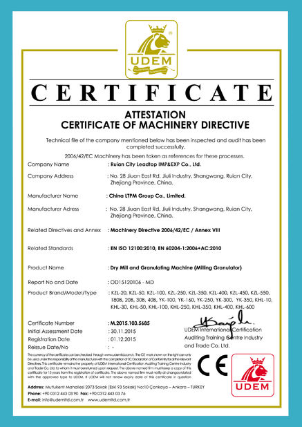China Leadtop Pharmaceutical Machinery Certificações