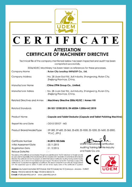 China Leadtop Pharmaceutical Machinery Certificações